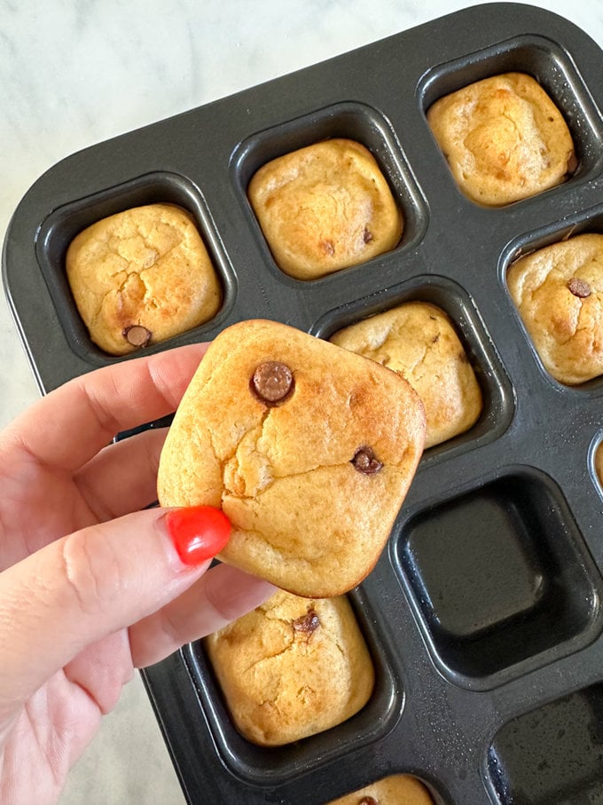 Mini Chocolate Chip Banana Bread in a mini muffin tray.